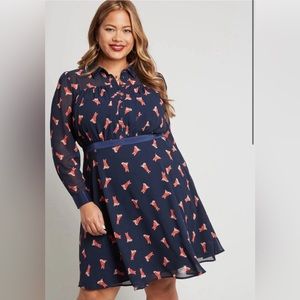 ModCloth Long Sleeve Chiffon Shirt Dress in Foxes Size 3X